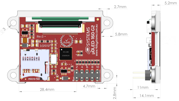 Mechanical Drawing - 4D Systems 4DGL-Platform Intelligent OLED Display Modules Mechanical Drawing - 4D Systems 4DGL-Platform Intelligent OLED Display Modules