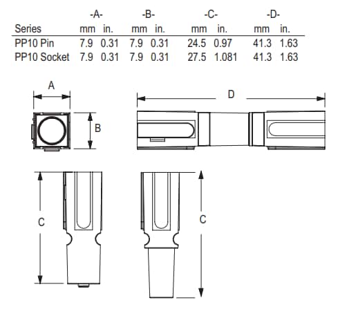Mechanical Drawing - Anderson Power Products PP10 Powerpole® Connectors Mechanical Drawing - Anderson Power Products PP10 Powerpole® Connectors