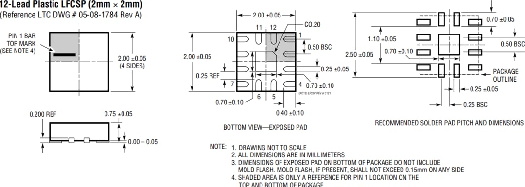 Mechanical Drawing - Analog Devices Inc. LTC3337 Primary Battery State of Health Monitor Mechanical Drawing - Analog Devices Inc. LTC3337 Primary Battery State of Health Monitor