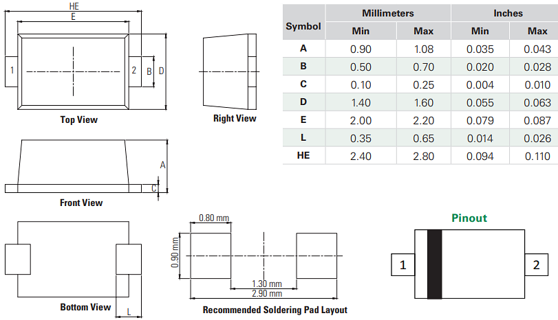 Mechanical Drawing - Littelfuse AQx-01FLTG SPA® TVS Diode Arrays